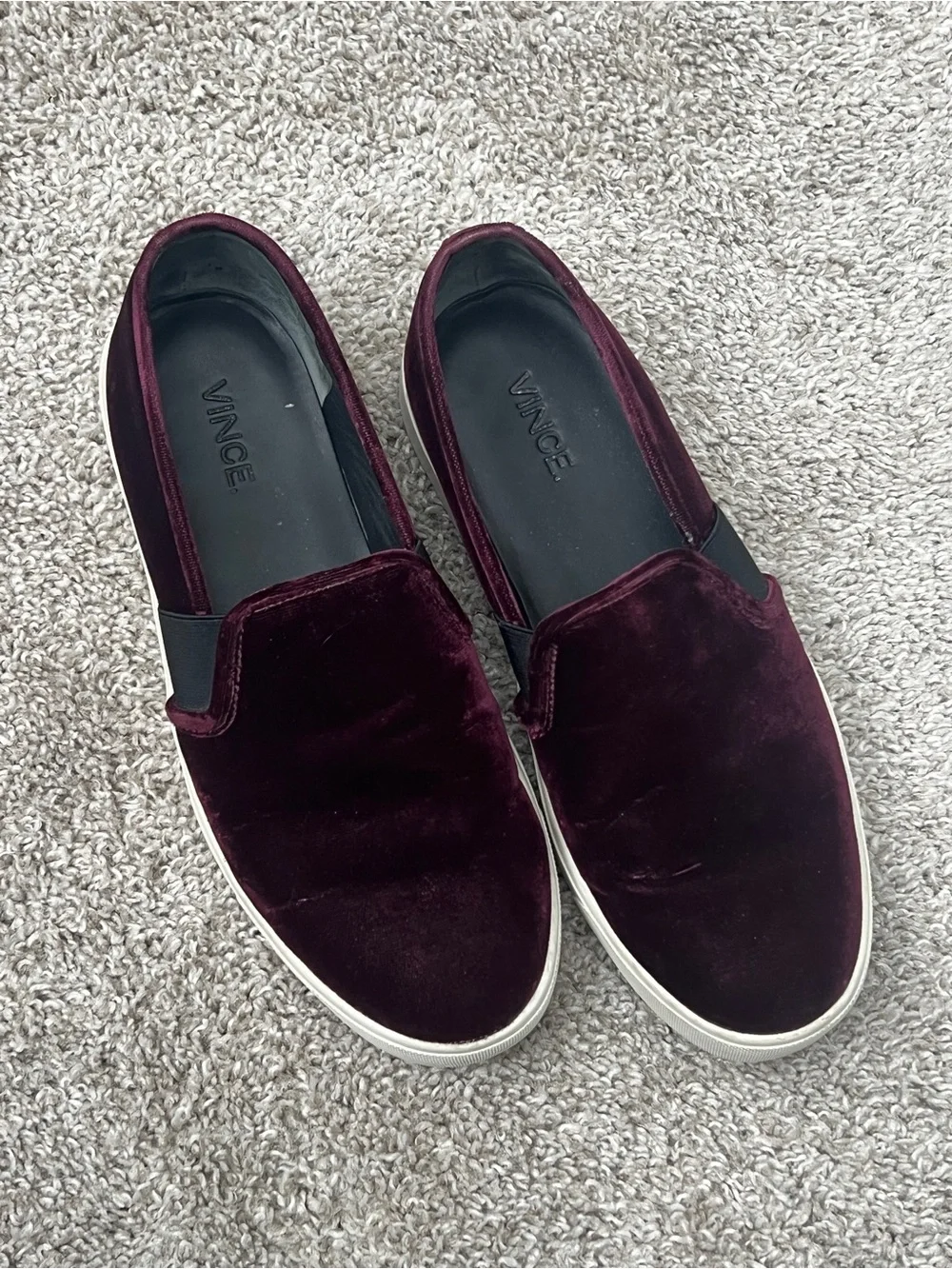 Vince Blair Velvet Slip On Sneakers Burgundy Oxblood Loafer Shoes Womens 7M - Picture 2 of 13